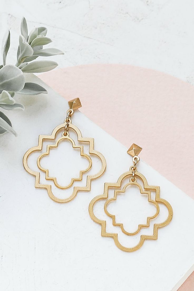 Moroccan Clover Gold Drop Earrings